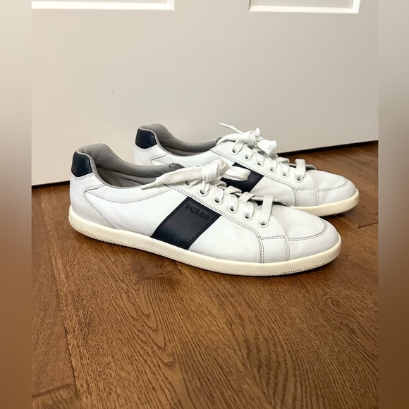 Prada men’s leather sneakers UK size 11 US size 12 white lace up shoes trainers - Picture 1 of 9